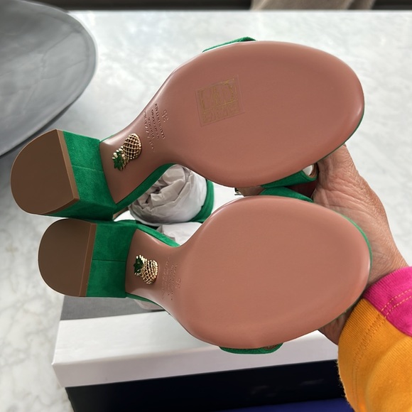 Authentic Aquazzura Suede 💯 goat skin Jasmine green sandals - Picture 6 of 13